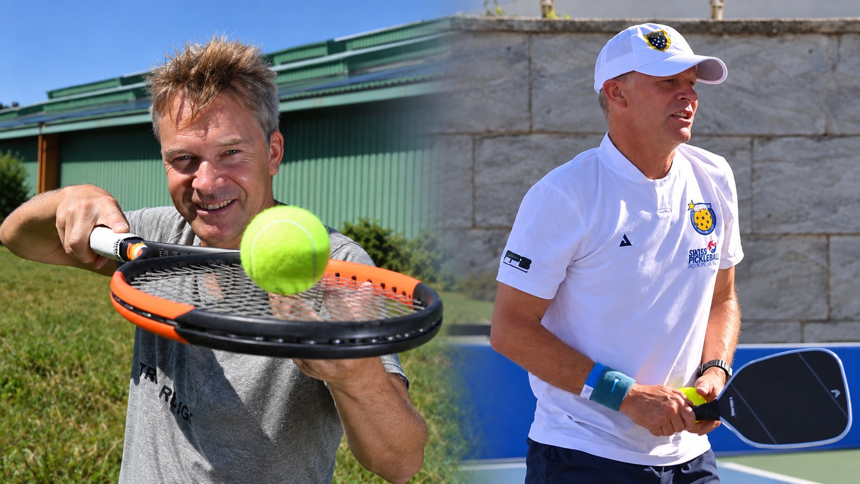 André Müller links als Tennisspieler und rechts als Pickleballspieler